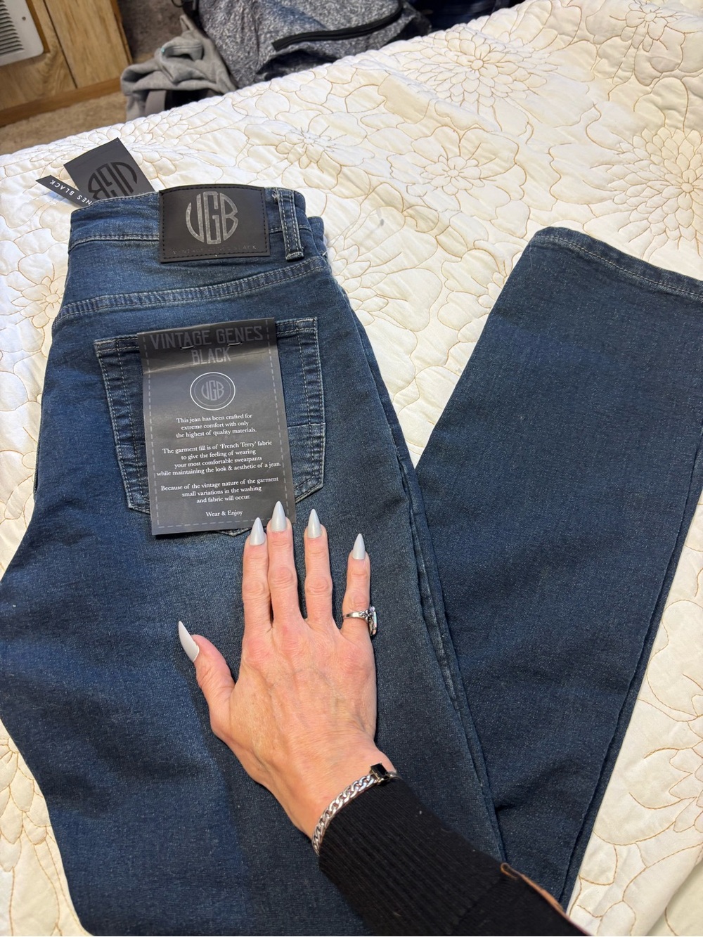 French Terry Denim Slim Fit Jeans - Dark Blue